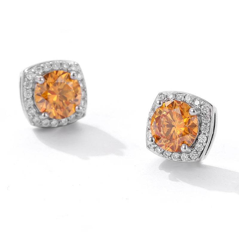 S925 Magnetic Multicolor Moissanite Square Halo Stud Earrings for Men Women,  0.5/1ct Round Cut, Inlaid Magnetic Earrings Non-Piercing Clip On Stud Earring