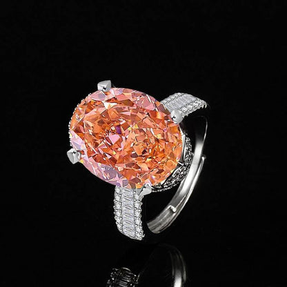 Multicolor Ice Flower Cut Oval CZ Adjustable Ring, Triple Pave Band, 12*16mm 5A Cubic Zirconia, 4 Color Options, Dainty Luxe