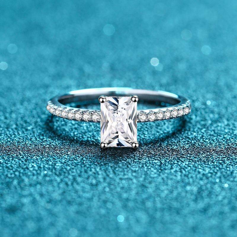 S925 Radiant Cut Moissanite & High Carbon Engagement Ring with Pavé-Set Band, 1-3ct VVS1 Certified, 4-Prong Sterling Silver