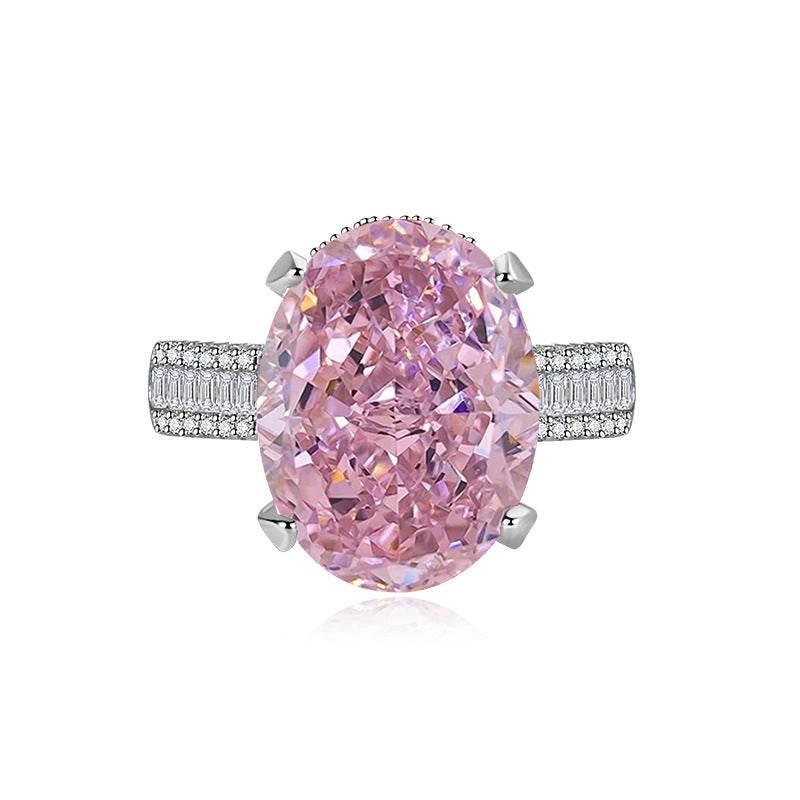 Multicolor Ice Flower Cut Oval CZ Adjustable Ring, Triple Pave Band, 12*16mm 5A Cubic Zirconia, 4 Color Options, Dainty Luxe