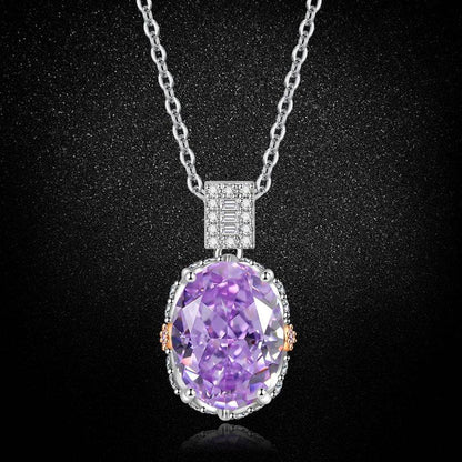 Multicolor Ice Flower Cut Oval CZ Pendant Necklace, 10*14mm 8A Cubic Zirconia, Two-Tone Pave CZ Halo with Pavé Top Frame, Adjustable Chain, Dainty Luxe