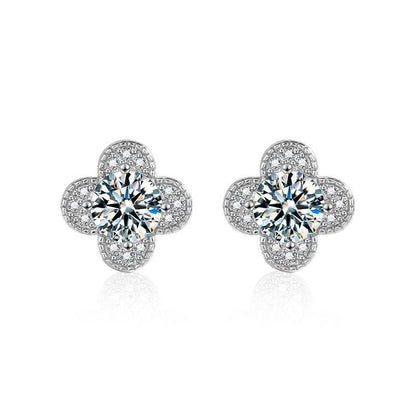 S925 Moissanite Clover Stud Earrings, Sterling Silver Minimalist Earrings Jewelry
