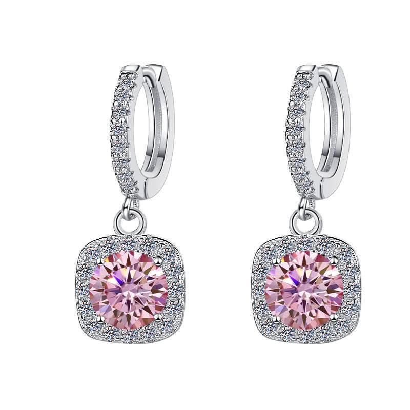 S925 Colorful Moissanite Halo Earrings with Pavé-Set Halo & Hoop, VVS1 Certified, 12 Vibrant Colors , Sterling Silver