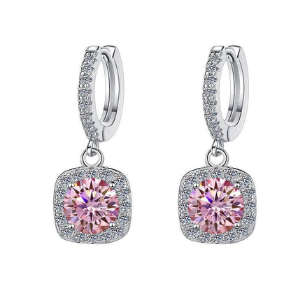 S925 Colorful Moissanite Halo Earrings with Pavé-Set Halo & Hoop, VVS1 Certified, 12 Vibrant Colors , Sterling Silver