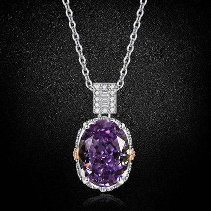 Multicolor Ice Flower Cut Oval CZ Pendant Necklace, 10*14mm 8A Cubic Zirconia, Two-Tone Pave CZ Halo with Pavé Top Frame, Adjustable Chain, Dainty Luxe