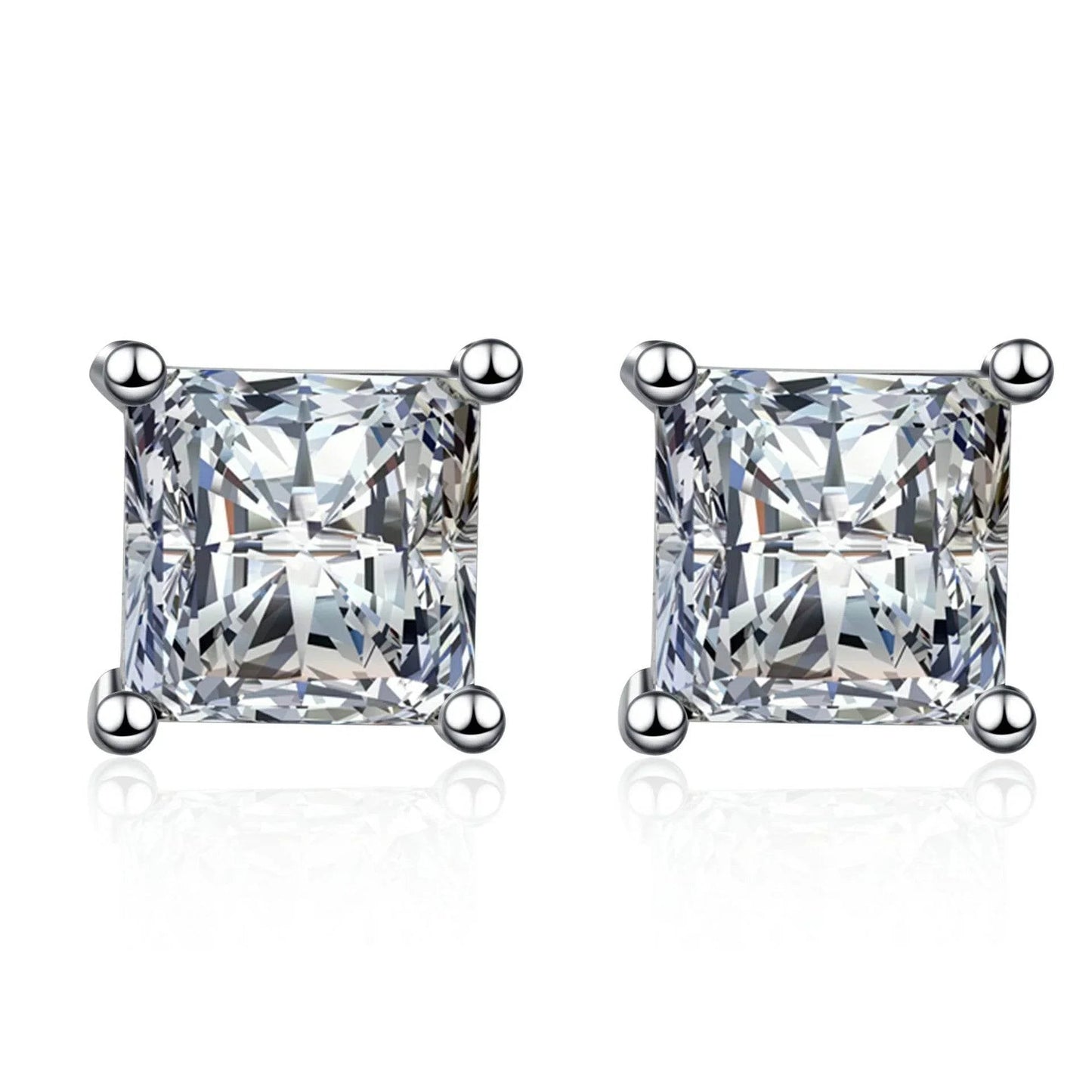 S925 Square Princess Cut CZ or Moissanite Stud Earrings, 0.6-2ct Sterling Silver Hypoallergenic Zirconia Gift for Her Him