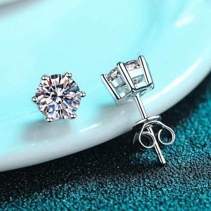S925 Colorful Moissanite & CZ Classic 6-Prong Stud Earrings For Men Women Gift, 10 Color 0.5-2ct D-Grade VVS Certificated Moissanite Sterling Silver Studs