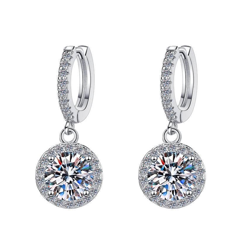 S925 Colorful Moissanite/CZ Round Halo Drop Earrings, 1ct D-Grade VVS Certificate, Hypoallergenic Sterling Silver Gift