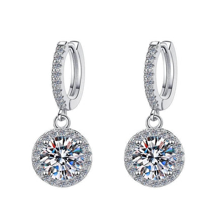 S925 Colorful Moissanite/CZ Round Halo Drop Earrings, 1ct D-Grade VVS Certificate, Hypoallergenic Sterling Silver Gift