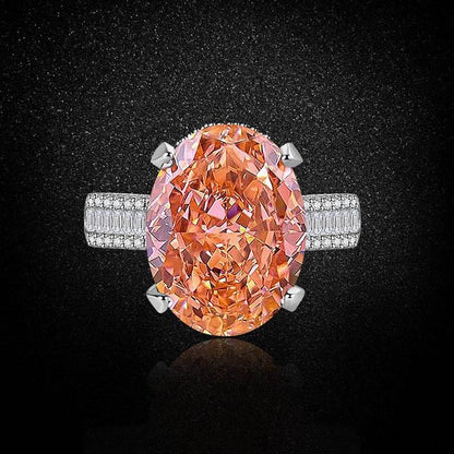 Multicolor Ice Flower Cut Oval CZ Adjustable Ring, Triple Pave Band, 12*16mm 5A Cubic Zirconia, 4 Color Options, Dainty Luxe