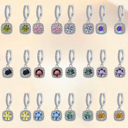 S925 Colorful Moissanite Halo Earrings with Pavé-Set Halo & Hoop, VVS1 Certified, 12 Vibrant Colors , Sterling Silver