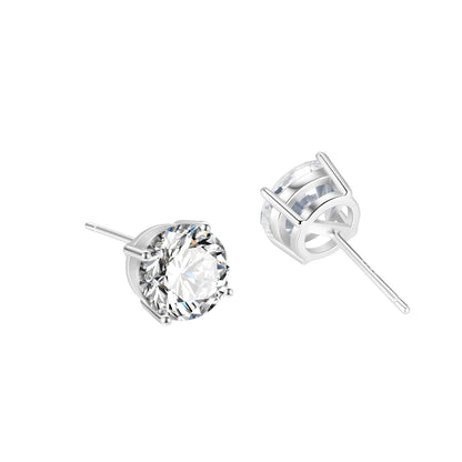 S925 Dazzling Classic 4-Prong CZ Stud Earrings, 2-8mm Round Cubic Zirconia Sterling Silver Earrings, 4 Color Options, Unisex Men Women Daily