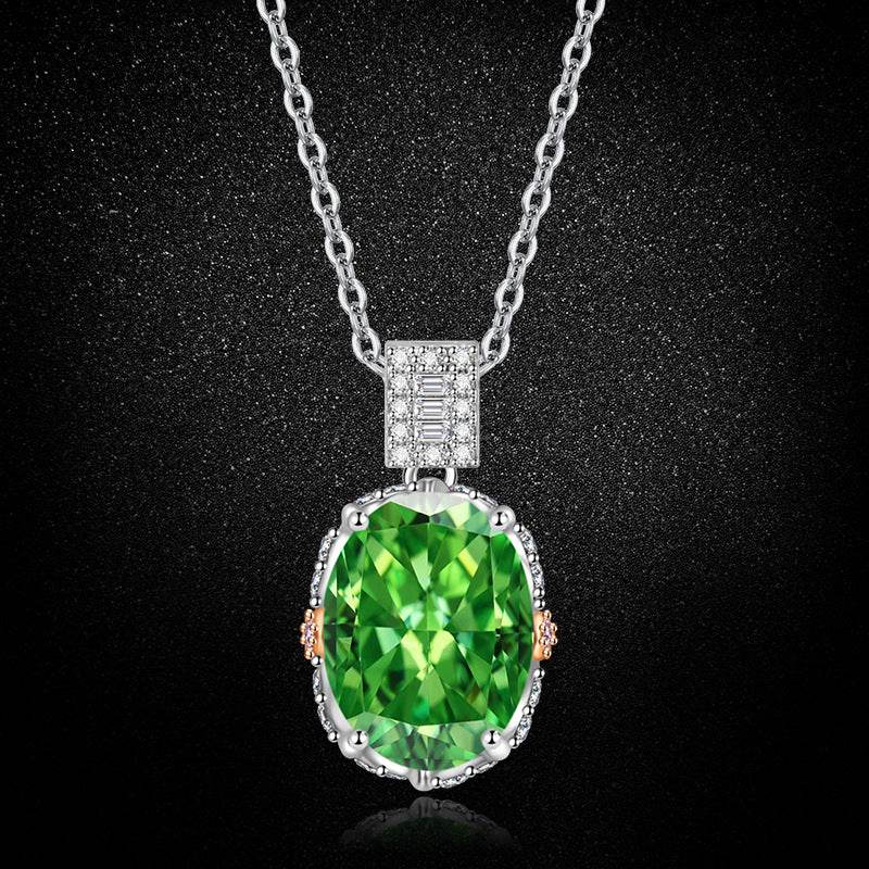 Multicolor Ice Flower Cut Oval CZ Pendant Necklace, 10*14mm 8A Cubic Zirconia, Two-Tone Pave CZ Halo with Pavé Top Frame, Adjustable Chain, Dainty Luxe