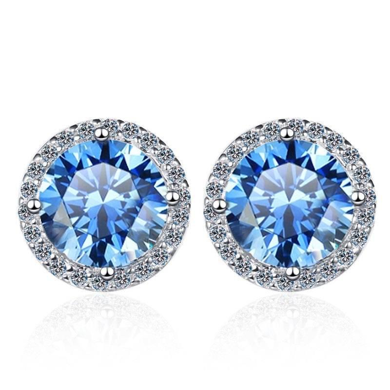 S925 Klein Blue Moissanite Halo Stud Earrings, Sterling Silver D-Grade VVS Round-Cut Certificated Moissanite Jewelry for Men & Women, Simple & Stylish Gift for Wedding, Birthday, Anniversary