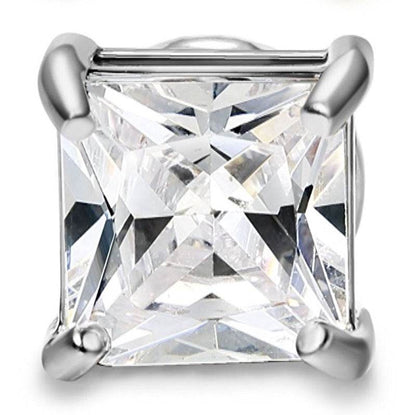 Stainless Steel Magnetic Princess Cut CZ Stud Earrings for Men Women, 6/8mm Square Cubic Zirconia Inlaid Magnetic Earrings Non-Piercing Clip On Studs