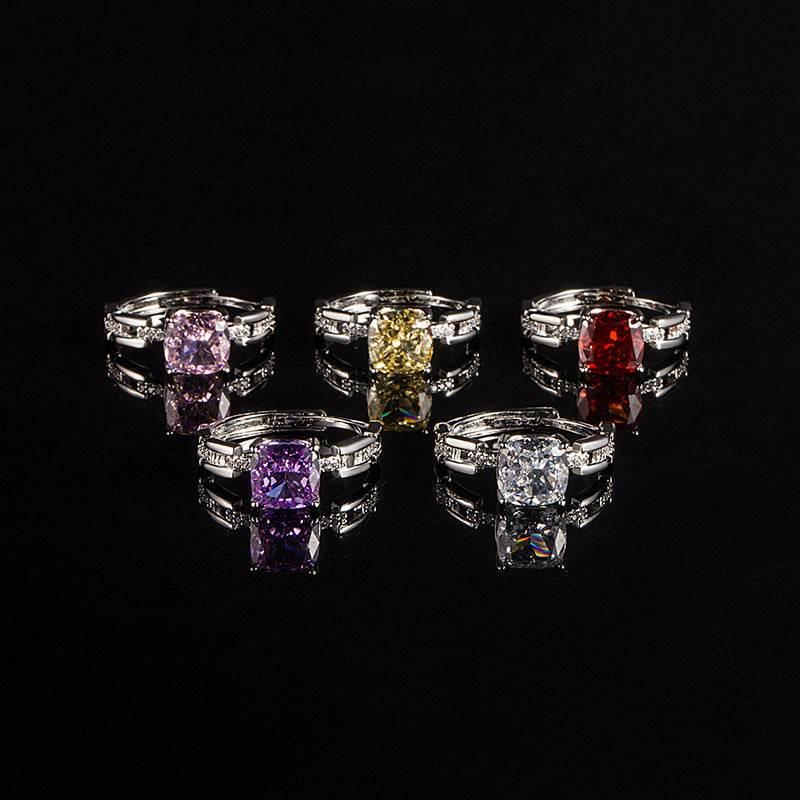 Multicolor Ice Flower Cut Square CZ Adjustable Ring, 8*8mm 5A Cubic Zirconia, 6 Color Options, Dainty Luxe