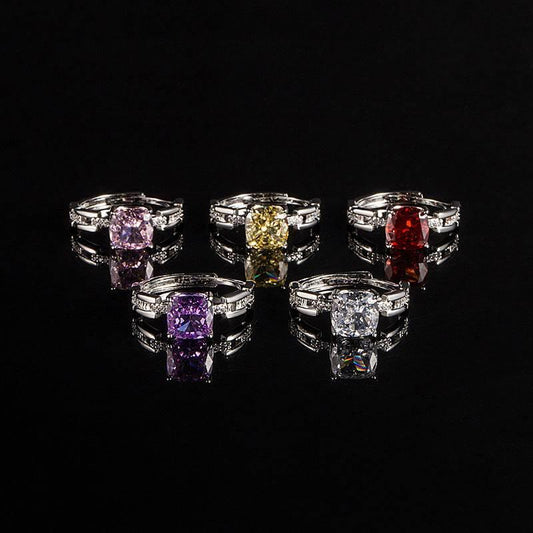 Multicolor Ice Flower Cut Square CZ Adjustable Ring, 8*8mm 5A Cubic Zirconia, 6 Color Options, Dainty Luxe