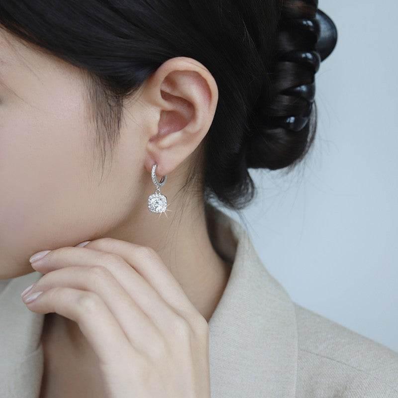 S925 Colorful Moissanite Halo Earrings with Pavé-Set Halo & Hoop, VVS1 Certified, 12 Vibrant Colors , Sterling Silver