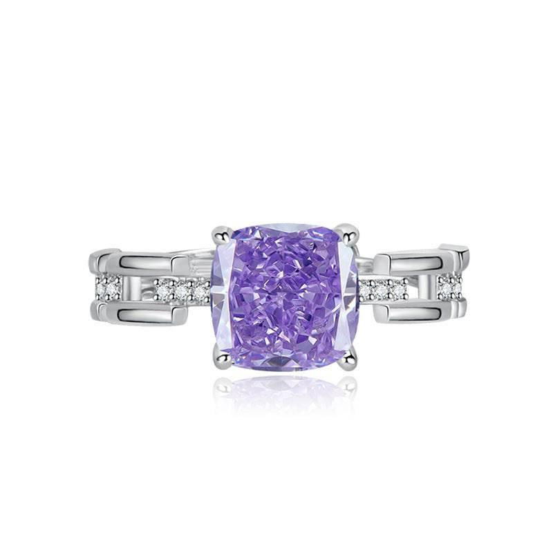 Multicolor Ice Flower Cut Square CZ Adjustable Ring, 8*8mm 5A Cubic Zirconia, 6 Color Options, Dainty Luxe