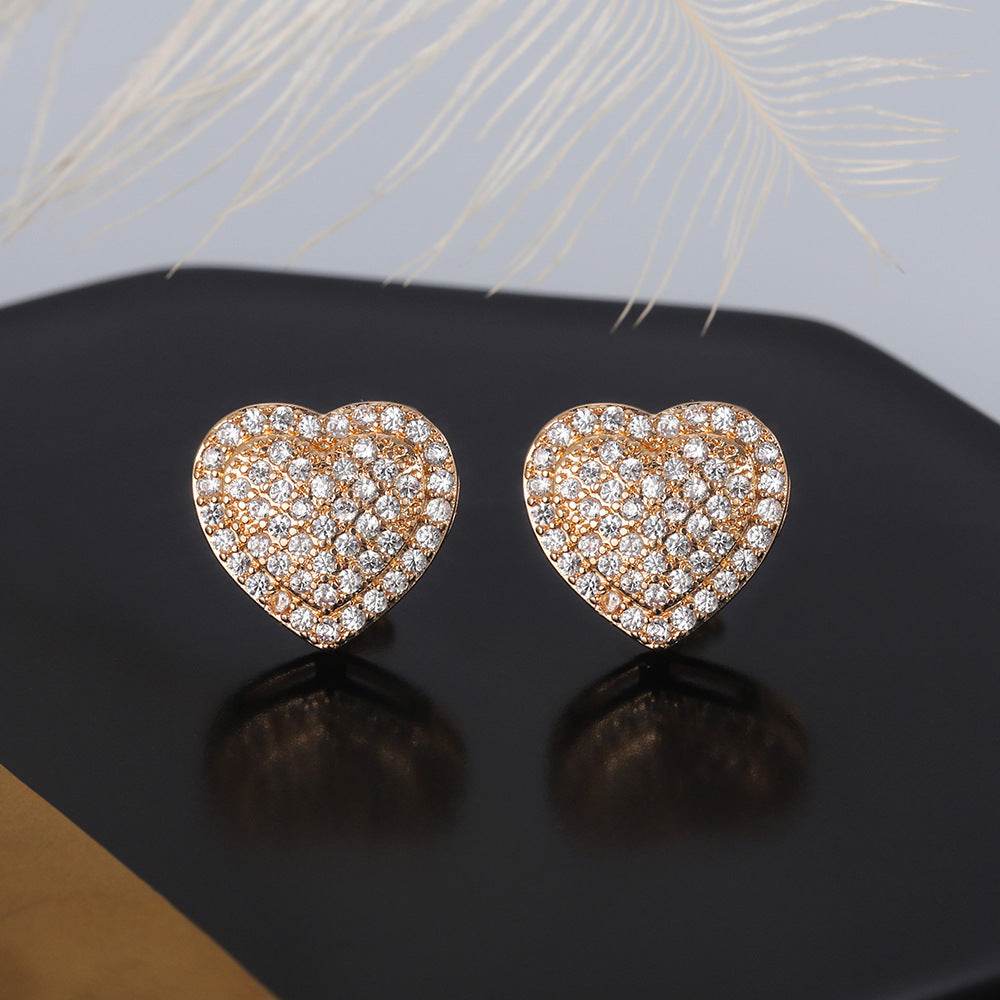 Dainty Iced Out CZ Heart Stud Earrings, Micro-Pavé Love Studs for Women Gifts