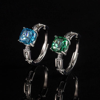 Multicolor Ice Flower Cut Square CZ Adjustable Ring, 8*8mm 5A Cubic Zirconia, 6 Color Options, Dainty Luxe