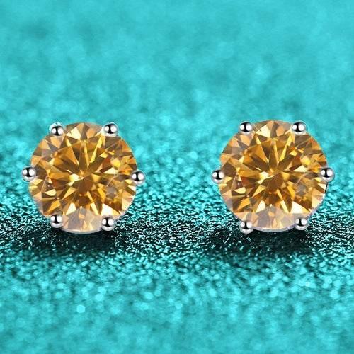 S925 Colorful Moissanite & CZ Classic 6-Prong Stud Earrings For Men Women Gift, 10 Color 0.5-2ct D-Grade VVS Certificated Moissanite Sterling Silver Studs