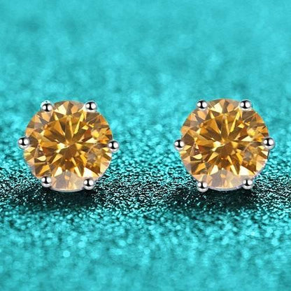 S925 Colorful Moissanite & CZ Classic 6-Prong Stud Earrings For Men Women Gift, 10 Color 0.5-2ct D-Grade VVS Certificated Moissanite Sterling Silver Studs