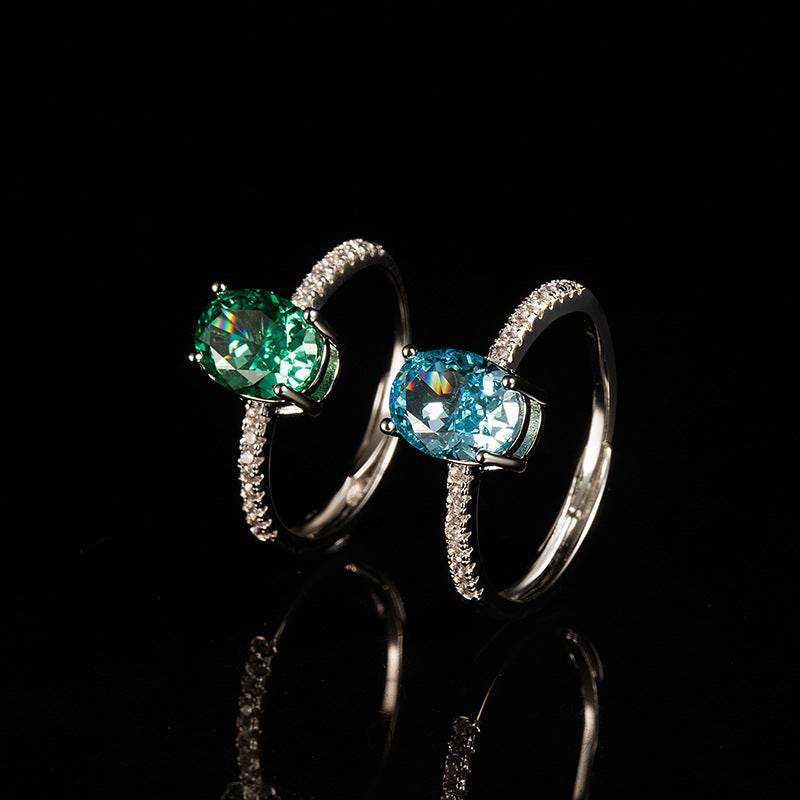 Multicolor Ice Flower Cut Oval CZ Adjustable Ring, Pave Band, 7*9mm 5A Cubic Zirconia, 6 Color Options, Dainty Luxe