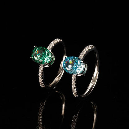 Multicolor Ice Flower Cut Oval CZ Adjustable Ring, Pave Band, 7*9mm 5A Cubic Zirconia, 6 Color Options, Dainty Luxe