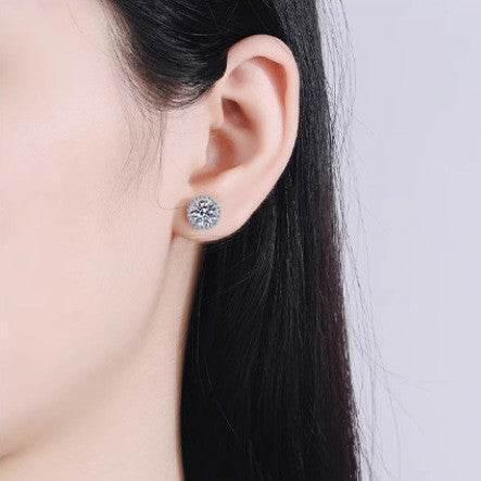 S925 Klein Blue Moissanite Halo Stud Earrings, Sterling Silver D-Grade VVS Round-Cut Certificated Moissanite Jewelry for Men & Women, Simple & Stylish Gift for Wedding, Birthday, Anniversary