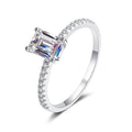 S925 Emerald Cut Moissanite Engagement Ring, Sterling Silver Promise Ring with Pavé Band, Dainty CZ Bridal Wedding Jewelry, Gift for Her