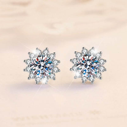 S925 Moissanite/CZ Sunflower Halo Stud Earrings, 0.5ct D-Grade VVS Certificate, Hypoallergenic Sterling Silver Jewelry Gift