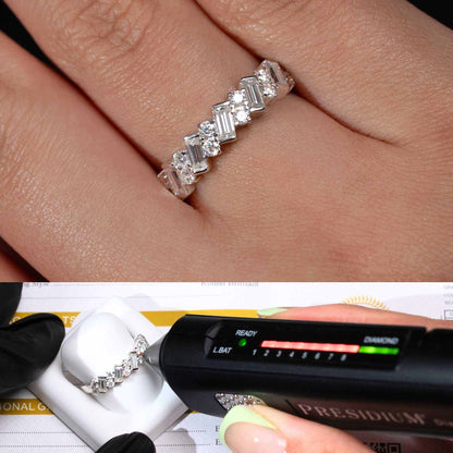 Moissanite Ring for Women – 1.1 Carat Baguette & Round Cut 925 Sterling Silver