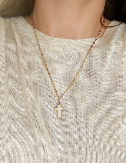 White Enamel Cross Necklace