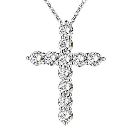 S925 Moissanite Cross Necklace, 3 Color Options, 11 Stones 0.1-0.5ct VVS, Dainty Luxe Clavicle Pendant, Sterling Silver Jewelry