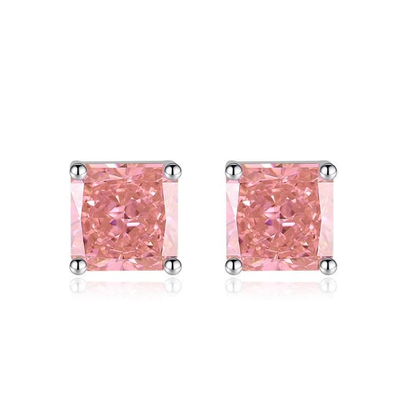 Multicolor Ice Flower Cut Square CZ Stud Earrings, 7*7mm 5A Cubic Zirconia, Dainty Luxe