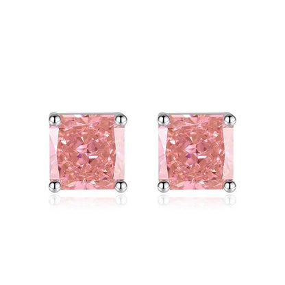 Multicolor Ice Flower Cut Square CZ Stud Earrings, 7*7mm 5A Cubic Zirconia, Dainty Luxe