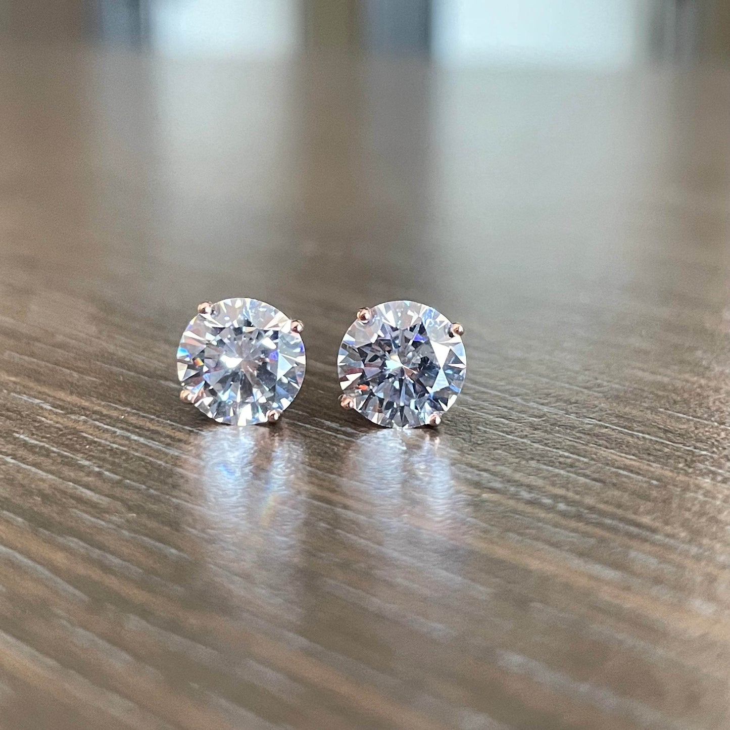 S925 Dazzling Classic 4-Prong CZ Stud Earrings, 2-8mm Round Cubic Zirconia Sterling Silver Earrings, 4 Color Options, Unisex Men Women Daily