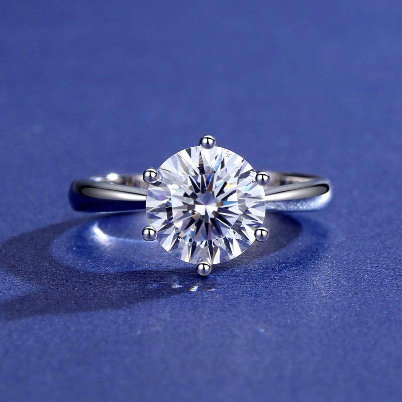 S925 Classic 6-Prong High Carbon CZ Engagement Ring, 0.5–3ct Round Cut Cubic Zirconia, Sterling Silver Daily Gift for Her Him