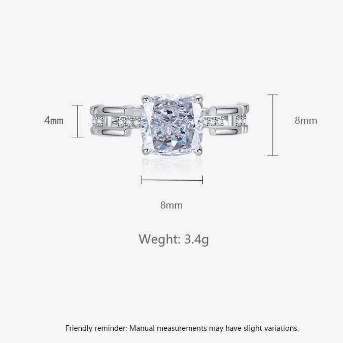 Multicolor Ice Flower Cut Square CZ Adjustable Ring, 8*8mm 5A Cubic Zirconia, 6 Color Options, Dainty Luxe