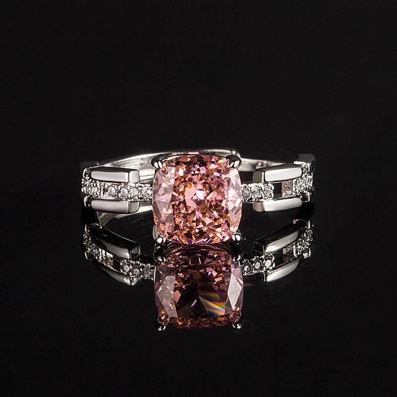 Multicolor Ice Flower Cut Square CZ Adjustable Ring, 8*8mm 5A Cubic Zirconia, 6 Color Options, Dainty Luxe