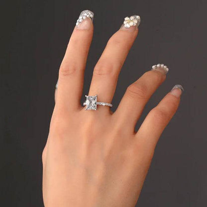 S925 Radiant Cut Moissanite & High Carbon Engagement Ring with Pavé-Set Band, 1-3ct VVS1 Certified, 4-Prong Sterling Silver