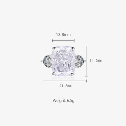 Multicolor Ice Flower Cut CZ Adjustable Ring, 10*14mm 5A Main Cubic Zirconia, Two Heart Side CZ, Dainty Luxe