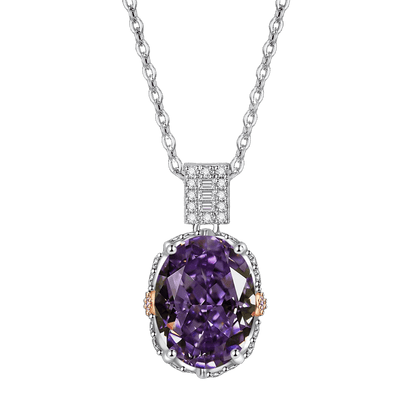 Multicolor Ice Flower Cut Oval CZ Pendant Necklace, 10*14mm 8A Cubic Zirconia, Two-Tone Pave CZ Halo with Pavé Top Frame, Adjustable Chain, Dainty Luxe