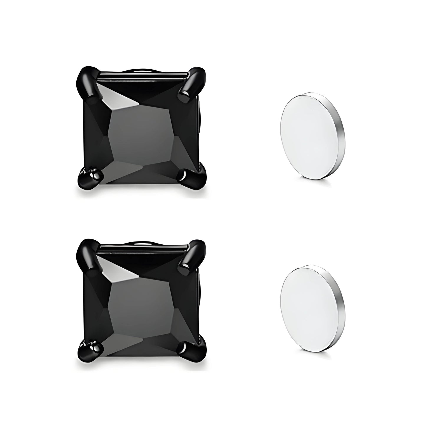 Stainless Steel Magnetic Princess Cut CZ Stud Earrings for Men Women, 6/8mm Square Cubic Zirconia Inlaid Magnetic Earrings Non-Piercing Clip On Studs