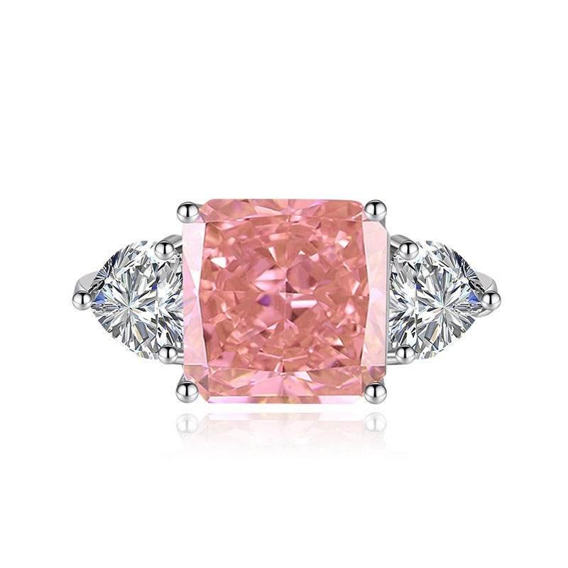 Multicolor Ice Flower Cut Square CZ Adjustable Ring, 10*10mm 8A Main Cubic Zirconia, Two Heart Side CZ, Dainty Luxe