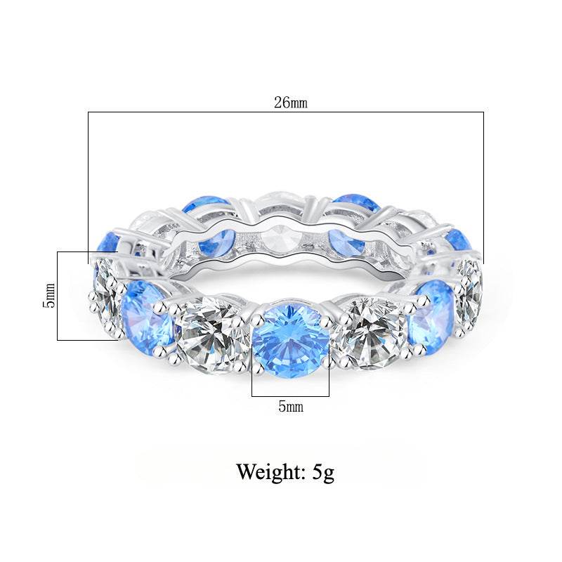 S925 Geometric Stackable Band CZ Ring, 5mm Cubic Zirconia, Sterling Silver Retro Statement Ring for Men and Women