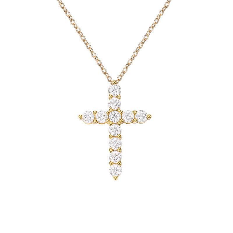 S925 Moissanite Cross Necklace, 3 Color Options, 11 Stones 0.1-0.5ct VVS, Dainty Luxe Clavicle Pendant, Sterling Silver Jewelry