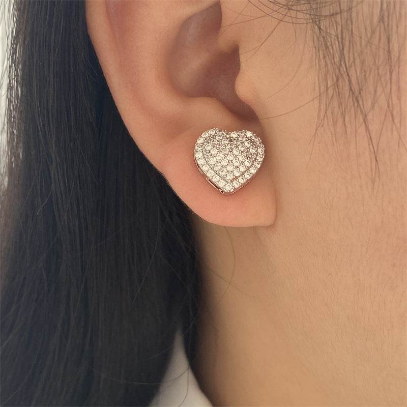 Dainty Iced Out CZ Heart Stud Earrings, Micro-Pavé Love Studs for Women Gifts