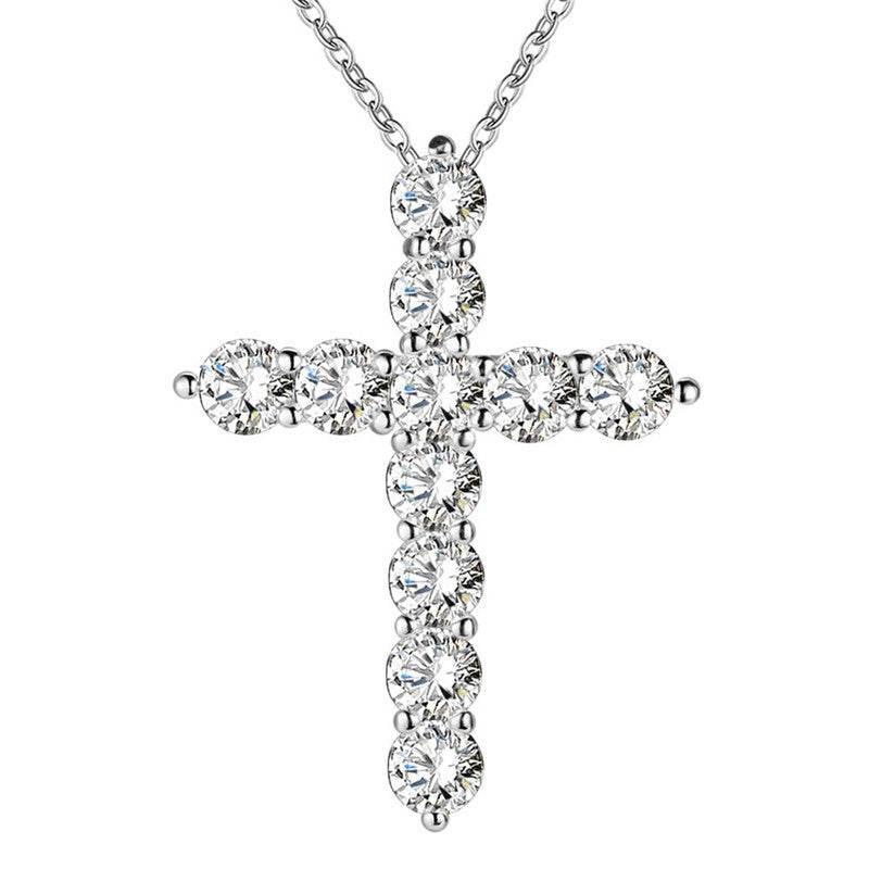 S925 Moissanite Cross Necklace, 3 Color Options, 11 Stones 0.1-0.5ct VVS, Dainty Luxe Clavicle Pendant, Sterling Silver Jewelry